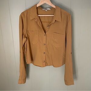 Thread & Supply Collared Cropped Button Down Long Sleeve Mustard Shirt